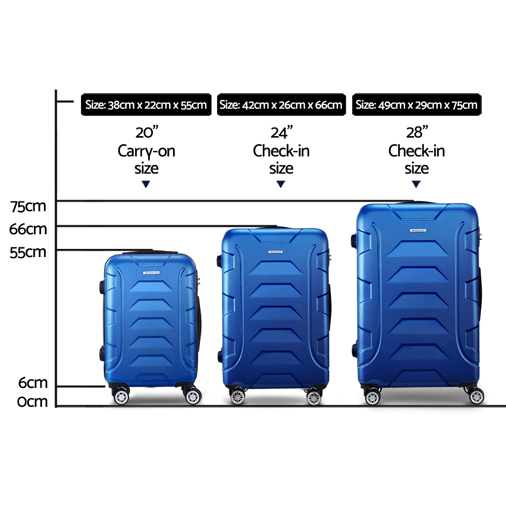 Wanderlite 3Set 20-24-28 Inch Luggage with TSA Lock Spinner Carry On Hard Shell Travel Suitcase Luggage Case Blue — image 2