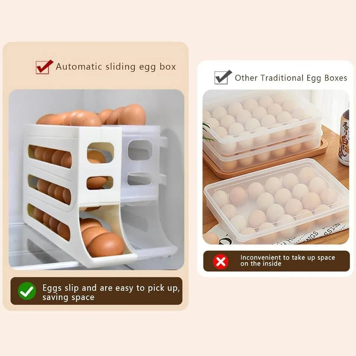 Automatic Scrolling Egg Holder 2/4-Tier Storage Box Container for Refrigerator - Grey (4-Tier) β image 6