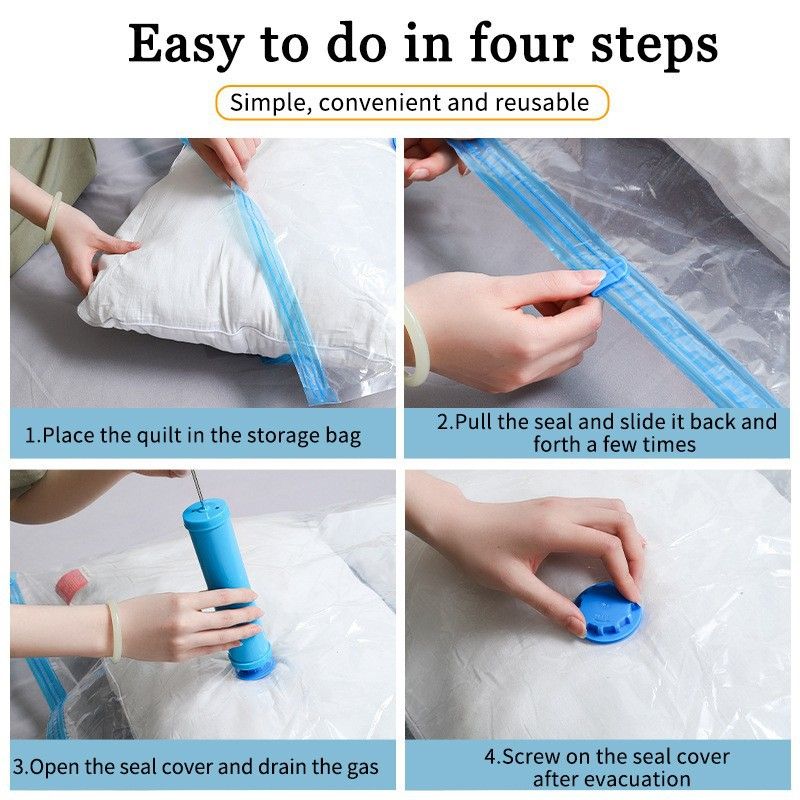 Vacuum Compression Storage Bags 7 Piece Set (6 Bags + Hand Pump) for Clothes Quilts Travel โ image 5