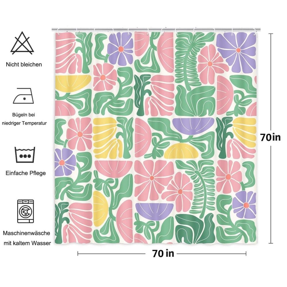 Bohemian Shower Curtain 180 × 180 cm, Multicolored Abstract Floral Pattern Retro Patchwork Geometric Plants, Includes 12 Hooks — image 5