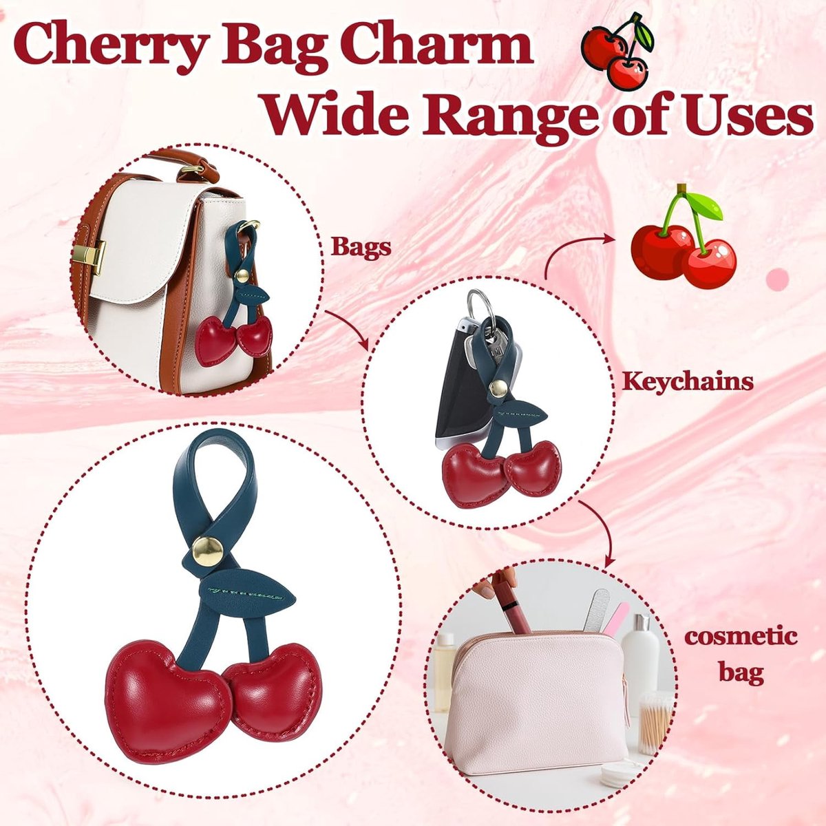 Bag Charms - Cute Leather Cherry Shape Pendant PU Cherry Bag Charms - for Bags - Suitable for Women and Girls โ image 2