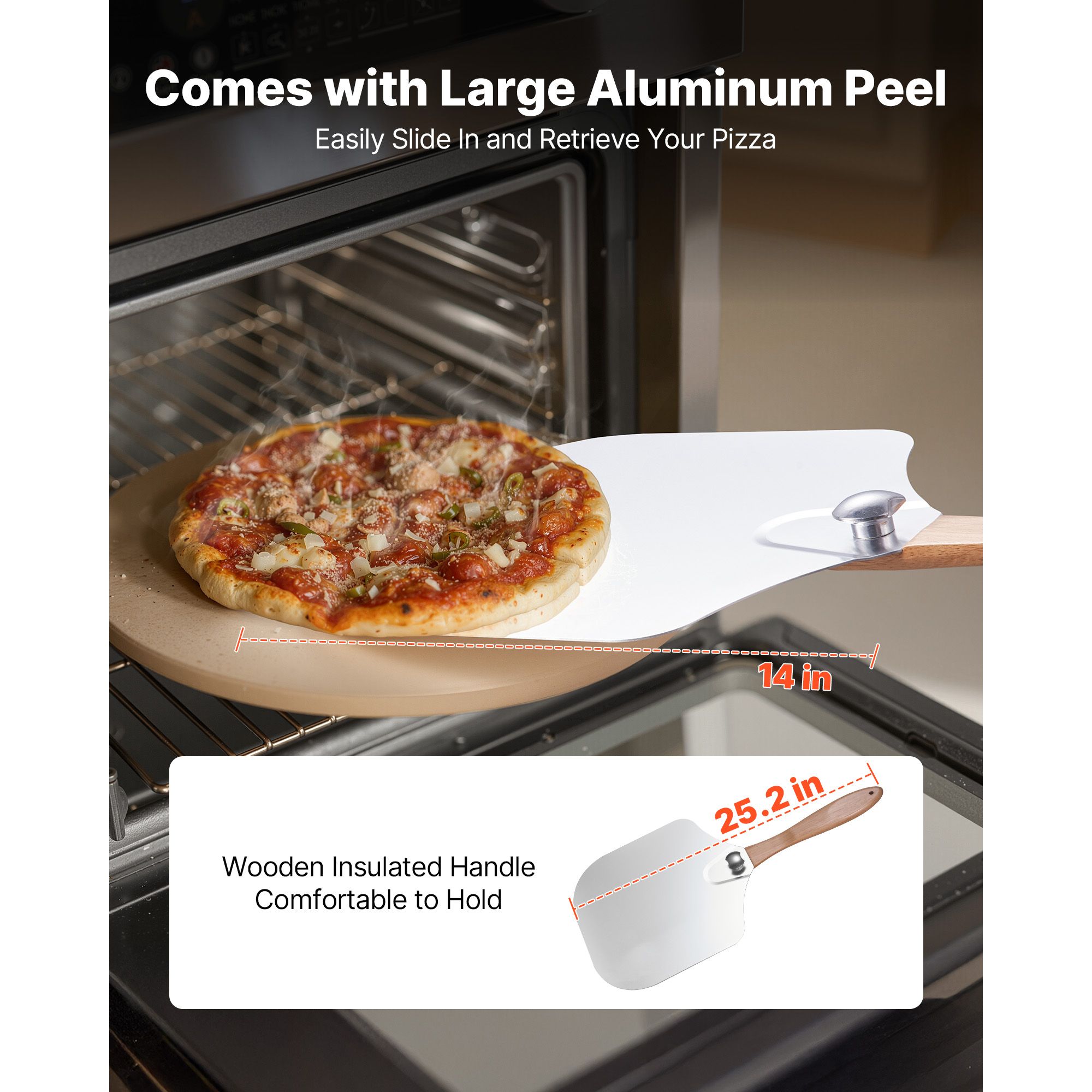 Pizza Stone, 381 mm Round Cordierite Pizza Stone, Extra Large Baking-Stone with Aluminum Peel, 17 mm Thickness Heat-Resistant Cooking Cordierite, for Kitchen — image 4