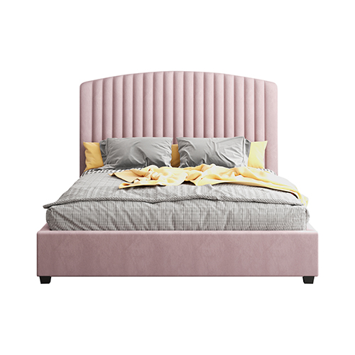 Camelia King Single Size Bed Frame Pink Velvet Upholstery High Headboard Quality Slats Metal Structure — image 2