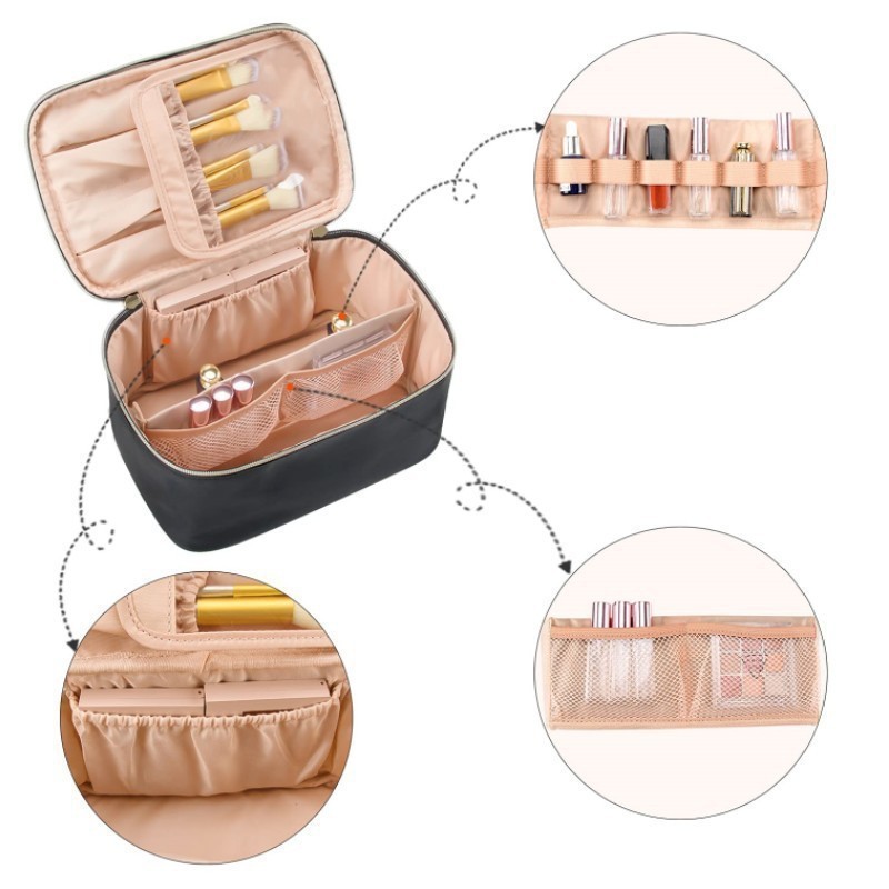 Black Large Capacity Travel Makeup Bag Portable Cosmetic Case with Handle and Dividers Elegant Toiletry Organizer for Daily Use โ image 4