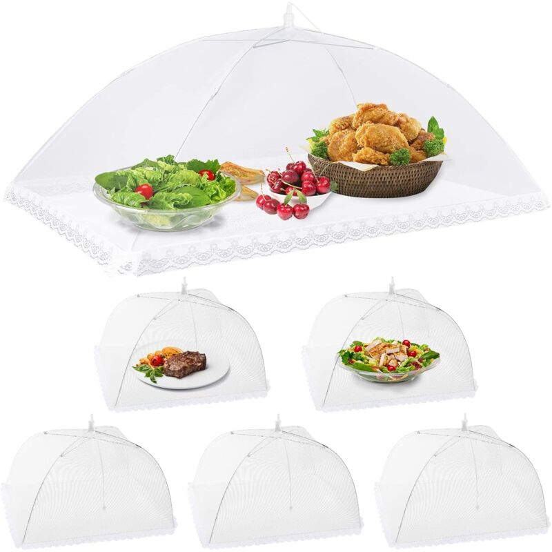 6 pcs Foldable Food Cover Anti-Fly Mesh Food Cover Tent Umbrella Anti-Insect Protection For Bbq Picnic Food,1 Large