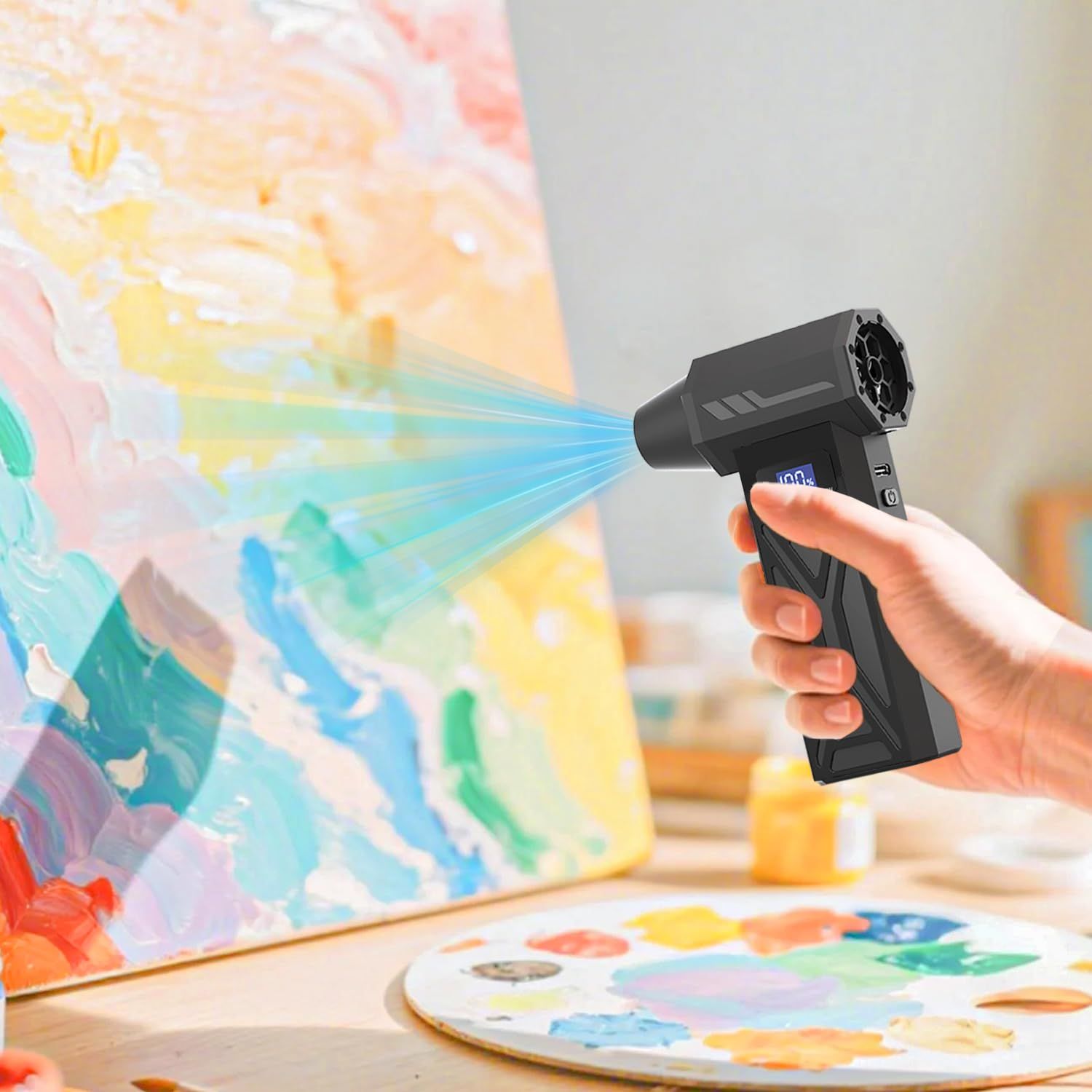 Cordless Paint Pouring Blower with 5 Nozzles Electric Air Duster, Four-Speed Adjustable Speed 110000RPM Compressed Air Duster with LED Light — image 3