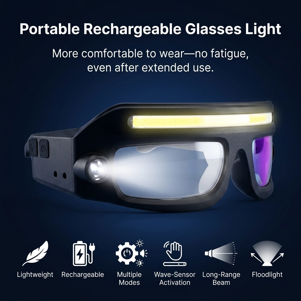 Smart Sensor Eyewear Light with COB Flood & Spot Beam, Rechargeable Headlamp Glasses for Night Running, Cycling, Hiking, and Low-Light Work – Gesture — image 3