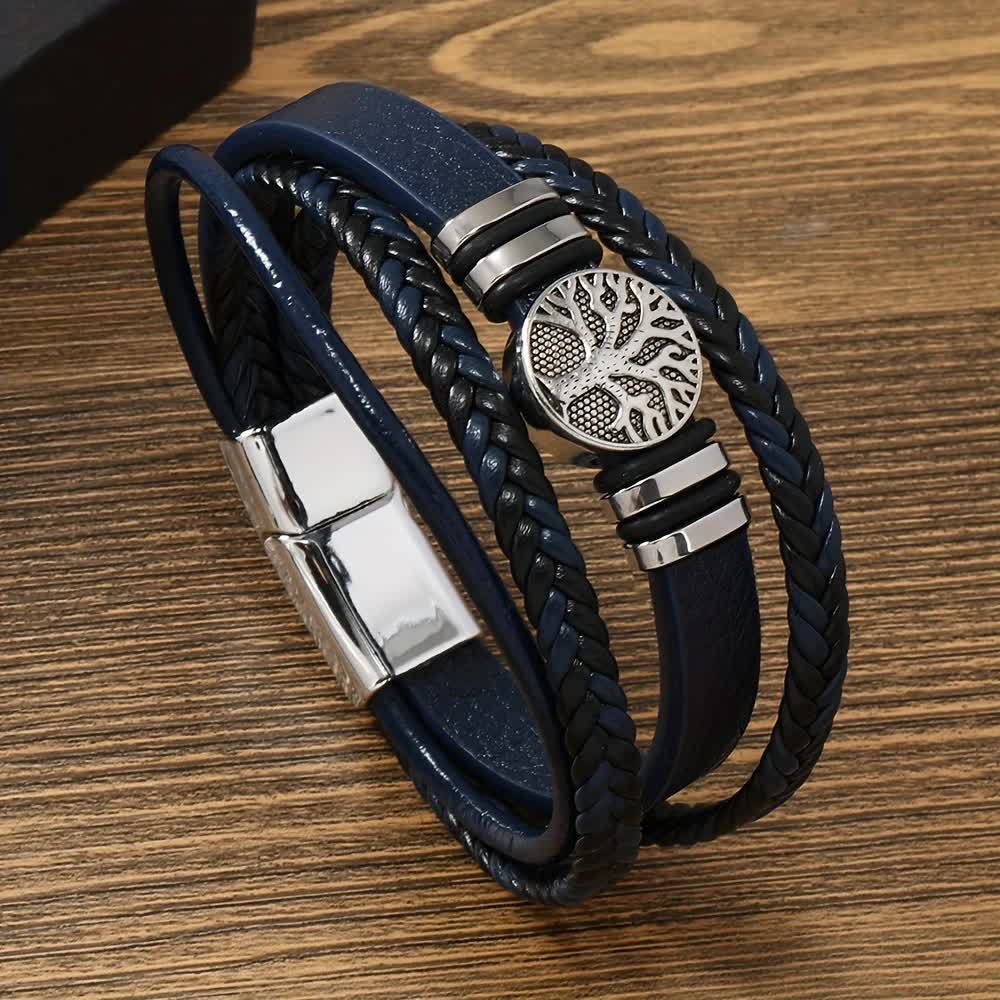 2PCS Handwoven Tree of Life Magnetic Clasp Bracelet, featuring a black synthetic leather double-layer design. Blending vintage charm with contemporary style โ image 6