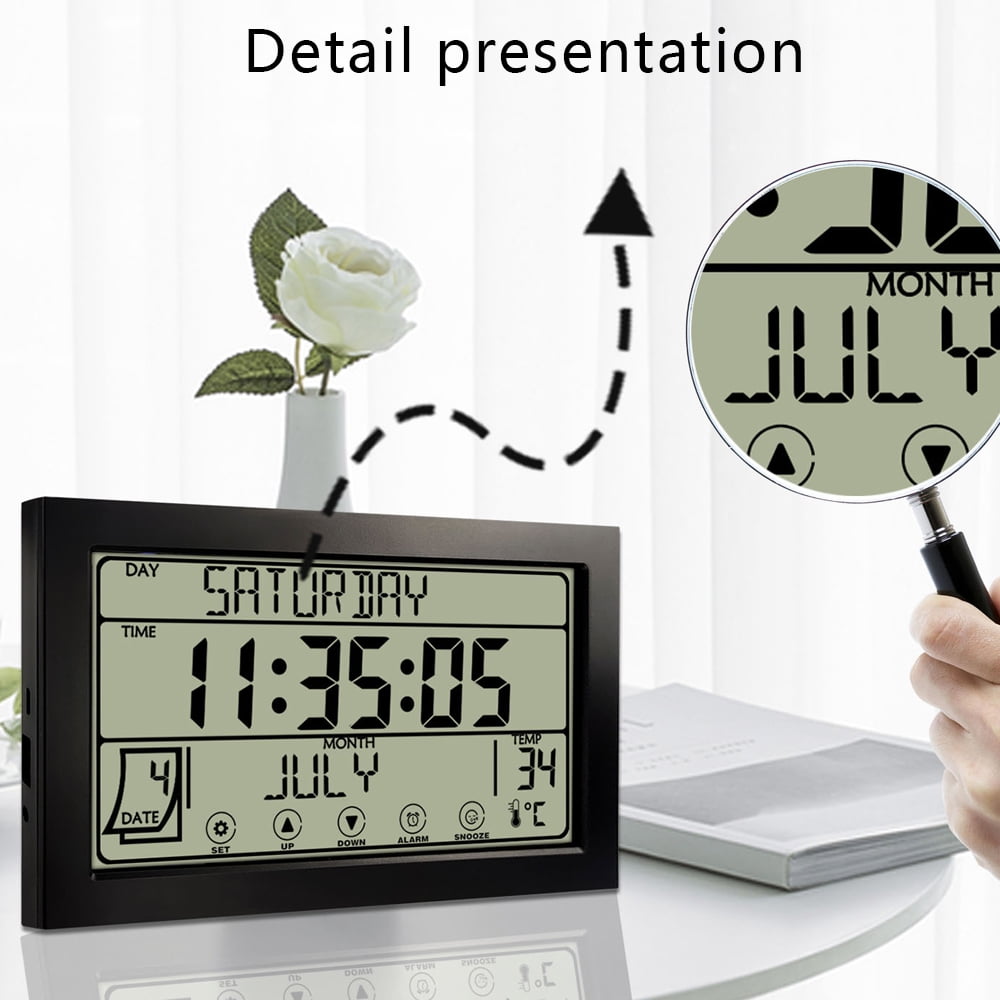 Auto Set Digital Wall Clock Battery Operated,Desk Clocks with Temperature,Humidity , Display Digital Calendar Alarm Clock for — image 4