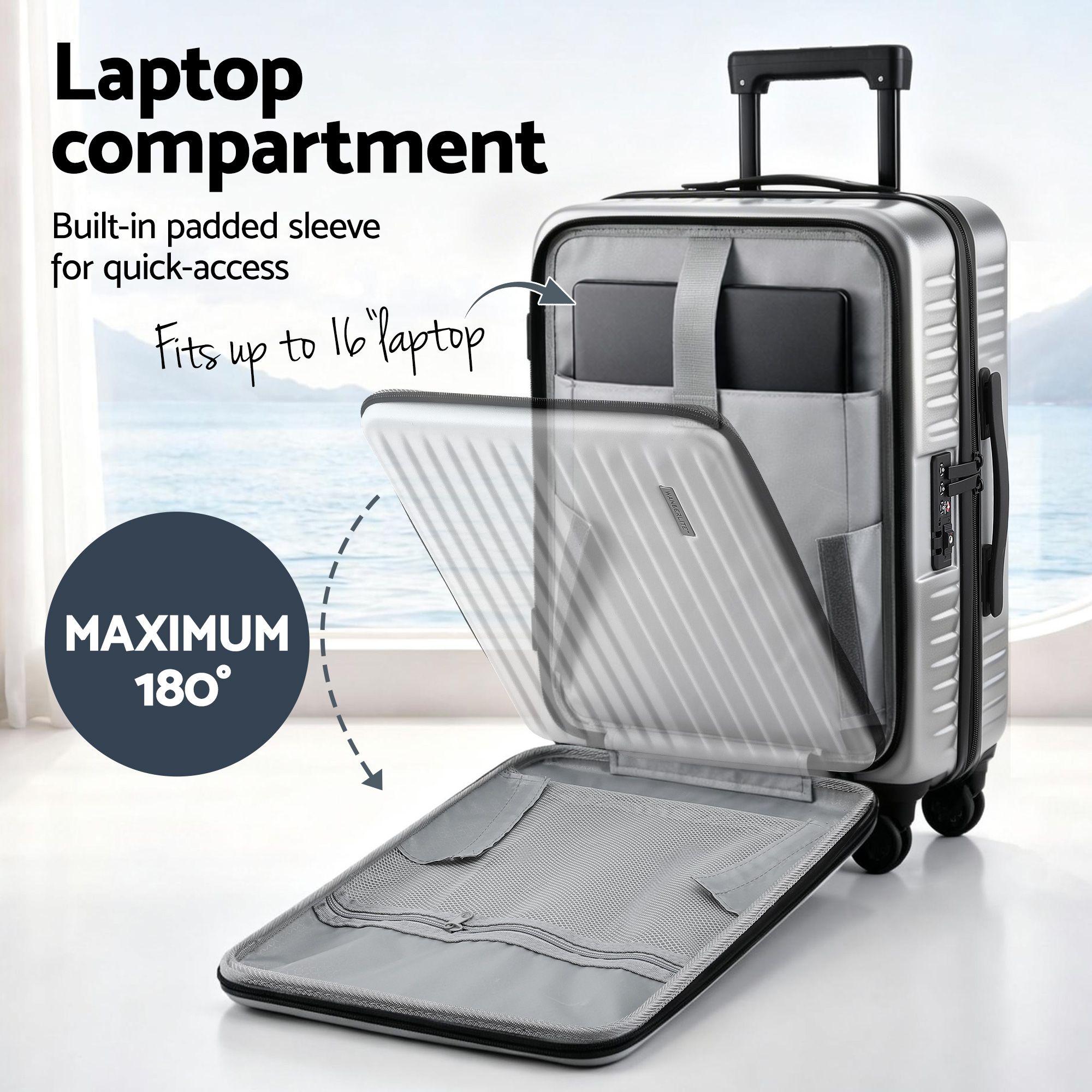 Wanderlite 20" Luggage Suitcase Front Pocket Travel Carry On Dual TSA Silver — image 4