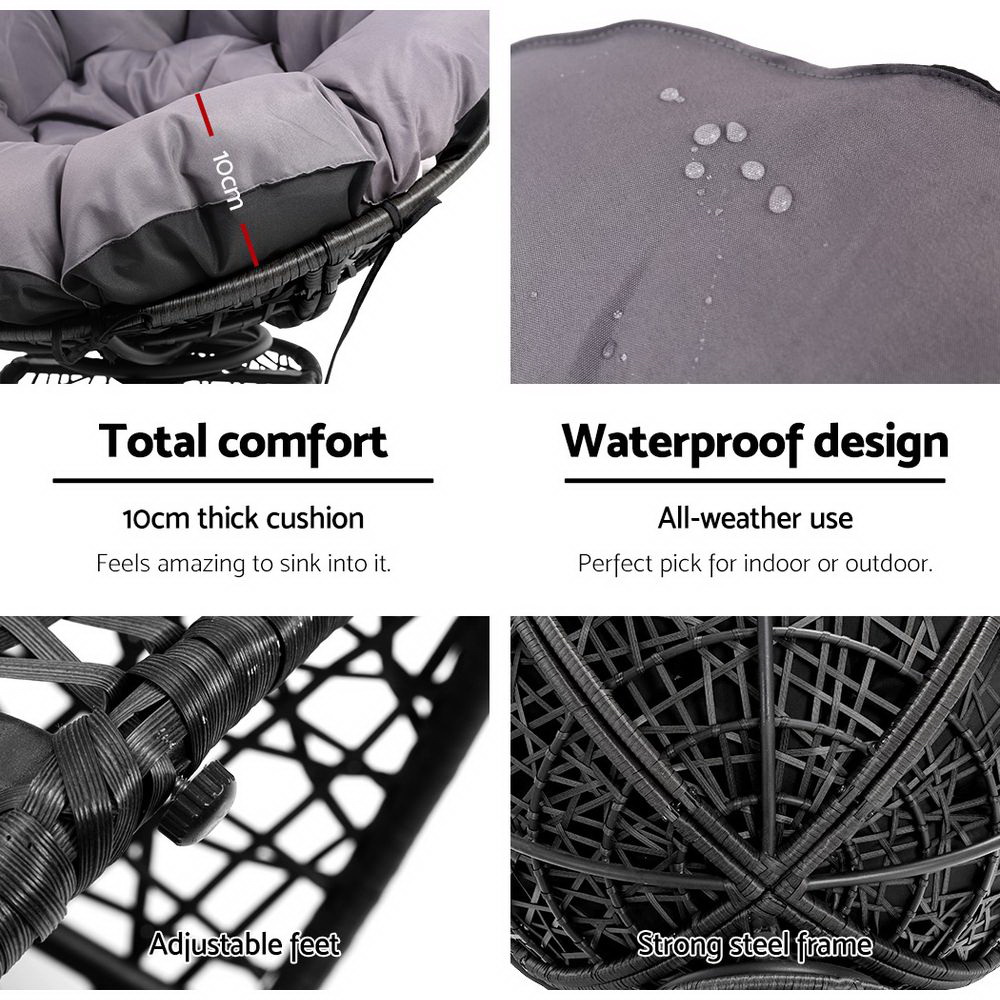 Gardeon Outdoor Lounge Setting Furniture Wicker Papasan Chairs Table Patio Black โ image 6