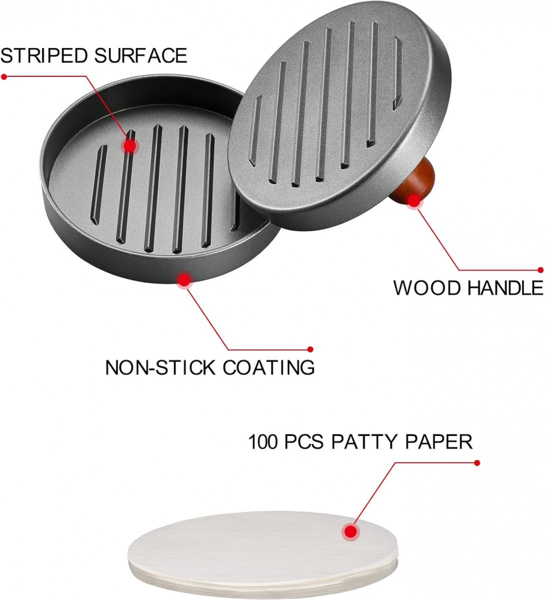 Hamburger Press - Stainless Steel - Hamburger Maker - Burger Press - Hamburger Presses - Hamburger Shaper - Burger Meat Press - Includes 100 Sheets of Wax — image 2