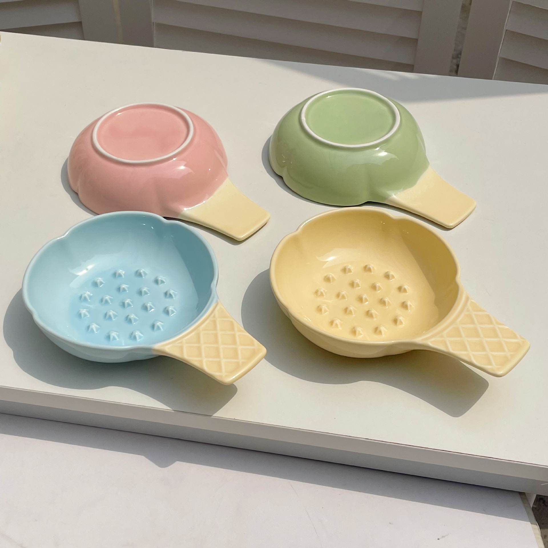 2 Pcs Pink and Yellow Adorable Ice Cream Cone Ceramic Slow Feeder Pet Bowl - Fun Anti-Gulp Design for Cats & Dogs โ image 5