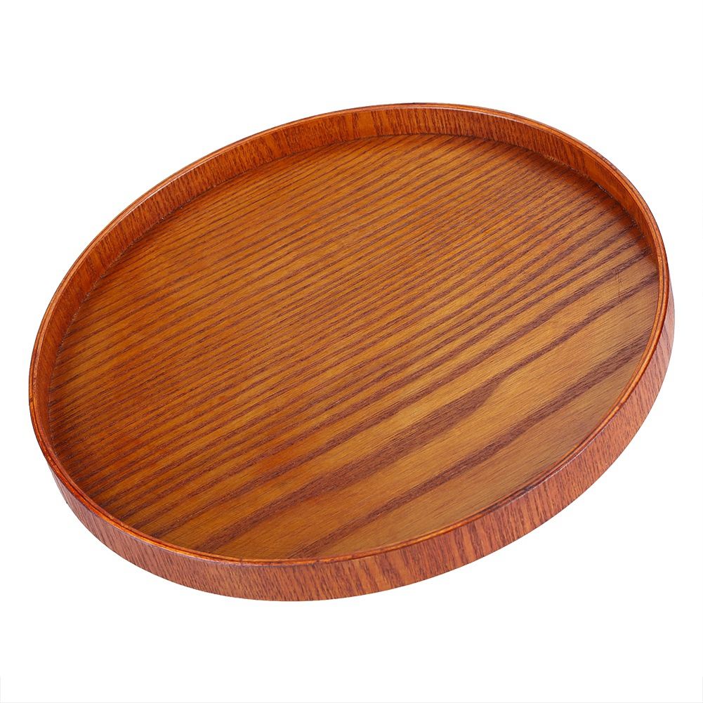 Round Natural Wood Serving Tray Wooden Plate Tea Food Server Dishes Water Drink Platter 27cm — image 4