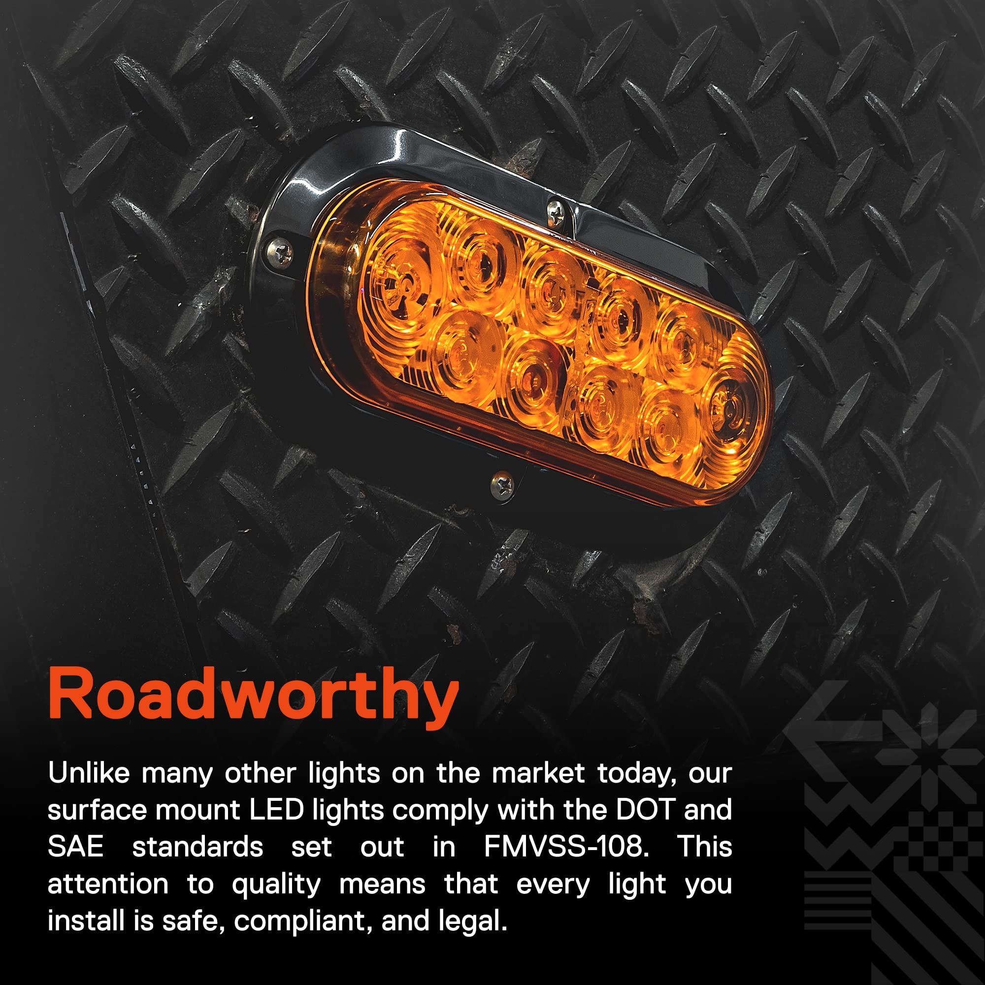 4pc 6 inch Amber Oval LED Trailer Tail Light Kit [Surface-Mount] [IP67 Waterproof] [Park & Turn Signal] Yellow Orange Marine Trailer Lights for Boat Trailer RV — image 4