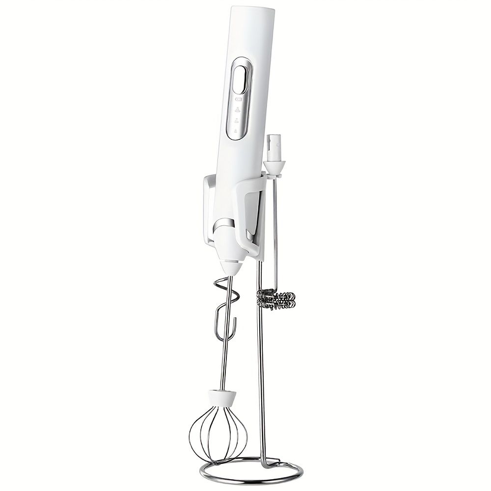 1PACK USB Rechargeable 3-Speed Electric Coffee Frother & Hand Mixer with 3 Whisks for Cream, Baking, Cappuccinos & Milkshakes White — image 2