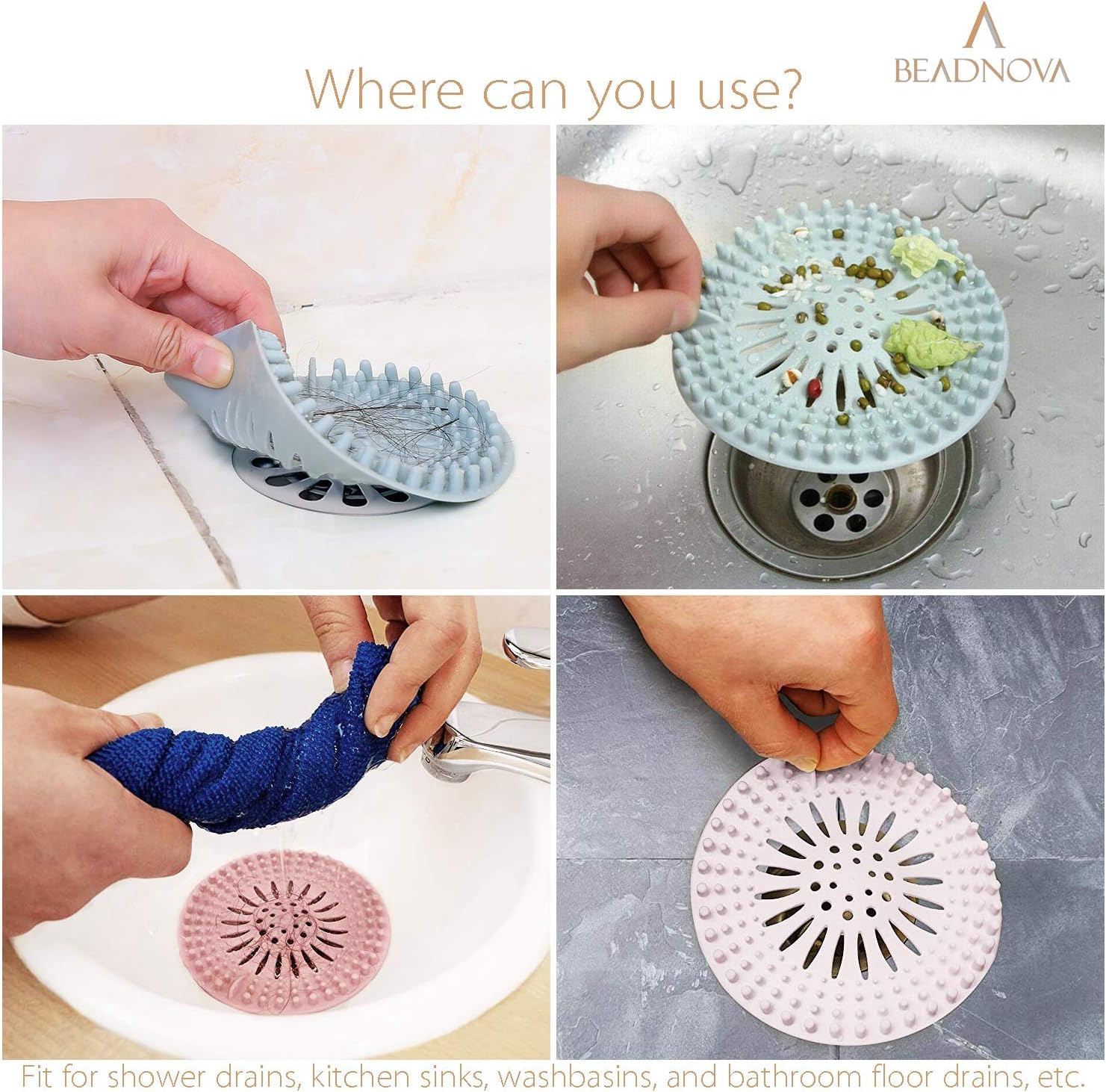 Shower Hair Drain Catcher Bathtub Silicon Tub Hair Catcher Universal Drain Stopper Bathtub Hair Catcher for Drain Bathroom Bathtub Kitchen Tub (Mix Colors, 6 โ image 4