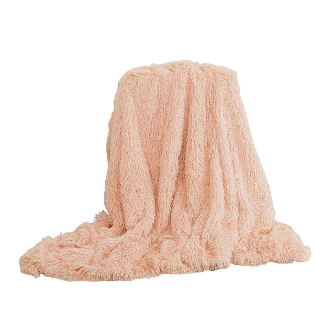 Super Soft Faux Fur Blanket Ultra Plush Decorative Throw Blanket for Kids Sofa cover blanket, bed blanket(Peach,51"x63")