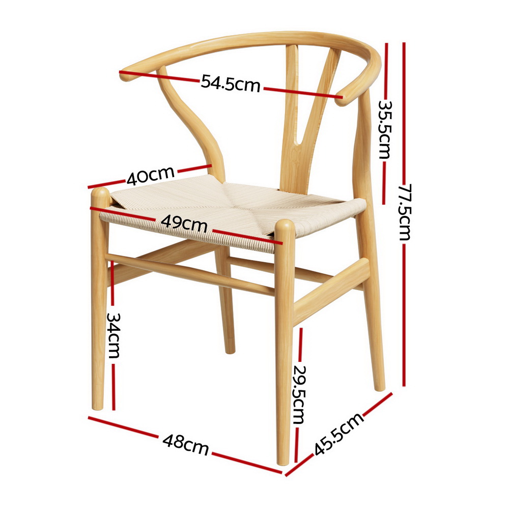 1 Set of 4 Artiss Dining Chairs Wooden Rattan Seat Wishbone Back — image 2