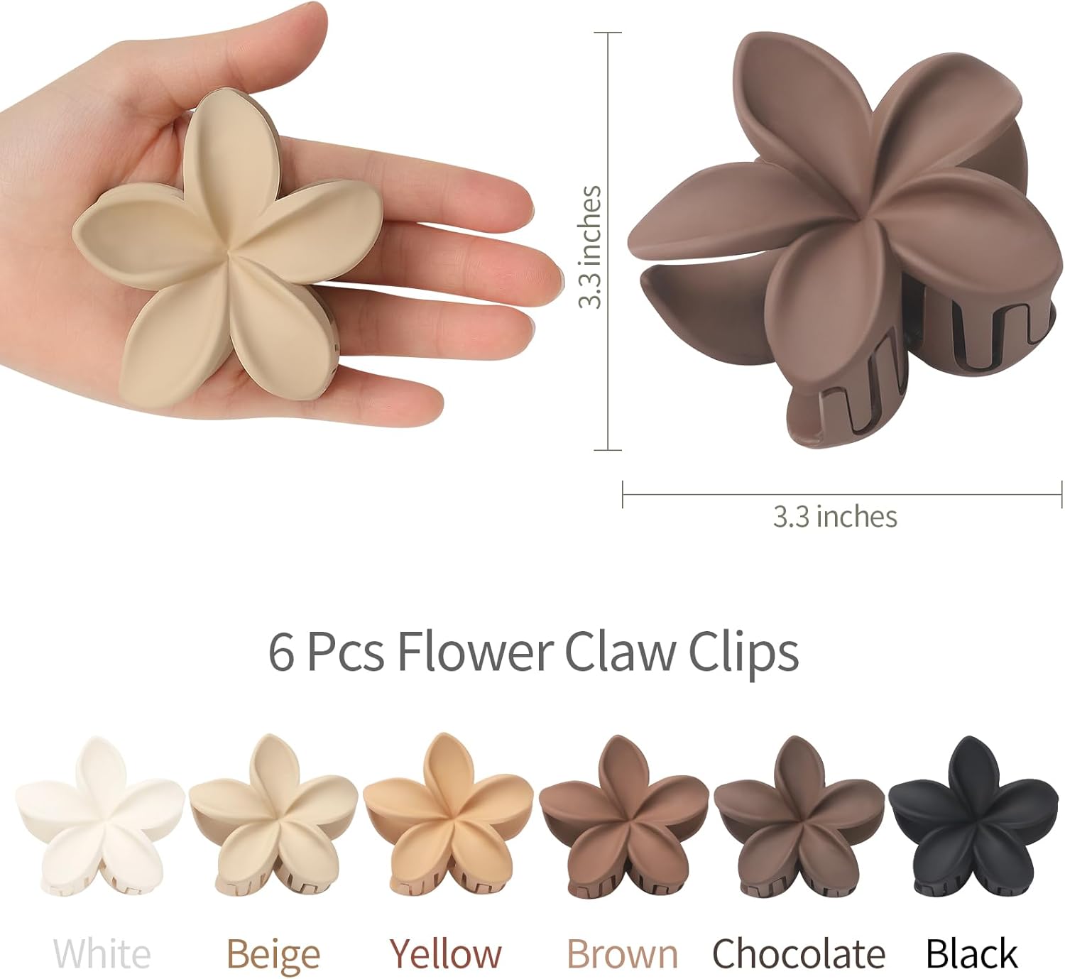 Hawaiian Plumeria Flower Claw Hair Clips - 6 Pcs Large for Thick Hair and Thin for Beach, Hair Accessories for Women and Girls - Khaki — image 4