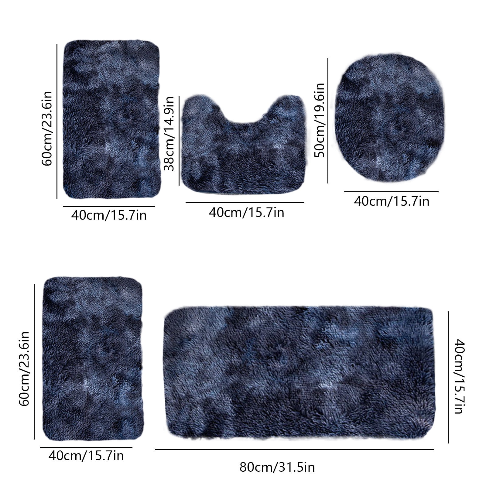 Tie-Dye Bathroom Rugs Sets, Non-Slip Bath Mat Set 5 Piece, Soft Comfortable Washable Bathroom Mat Set, Quicker Dry Bathroom Rug with Toilet Rug Dark Blue — image 3