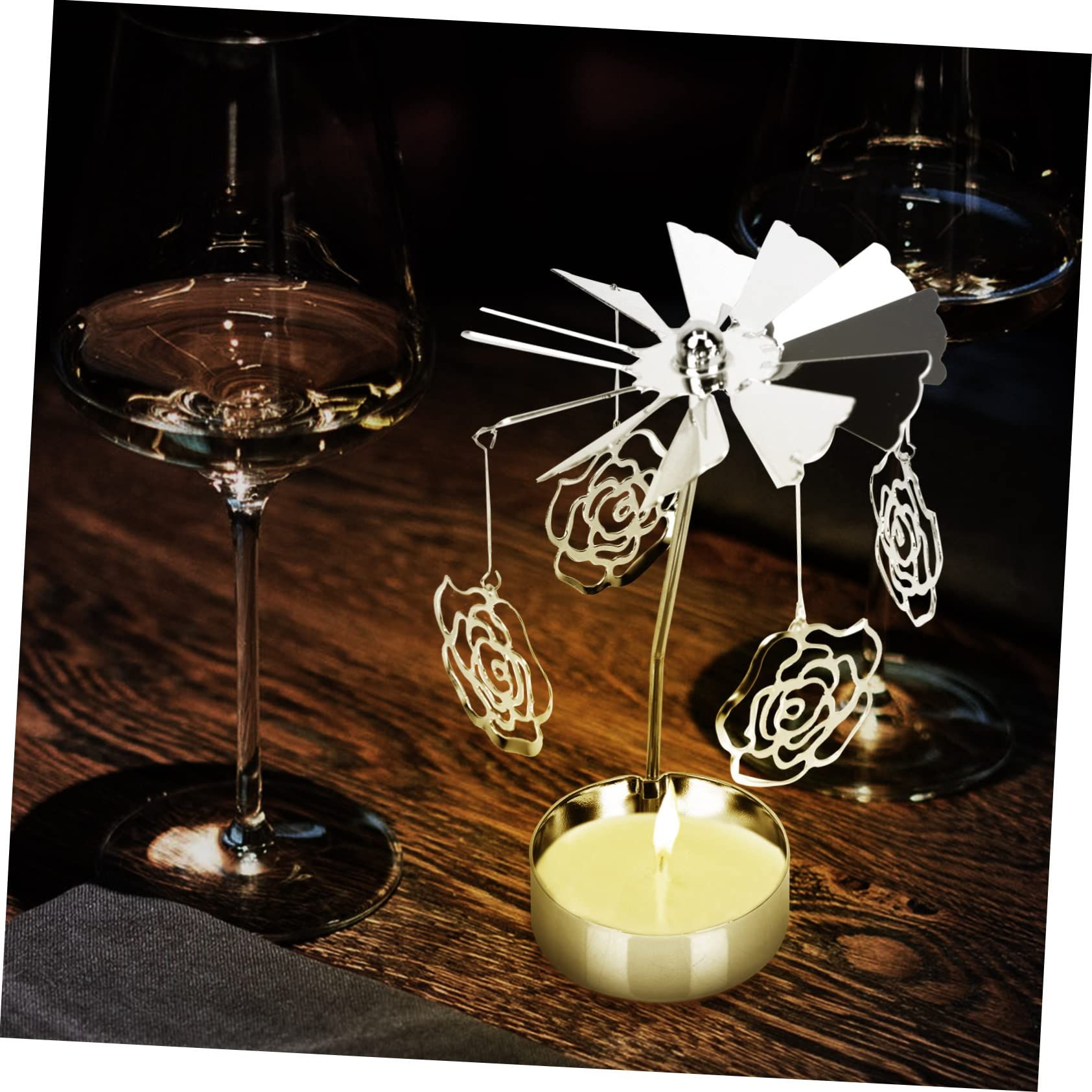 2Pcs Transfer Windmill Candlestick Rotary Candle Rotating Candlestick Candleholder Metal Tea Light Holder Heart Candle Holder — image 3