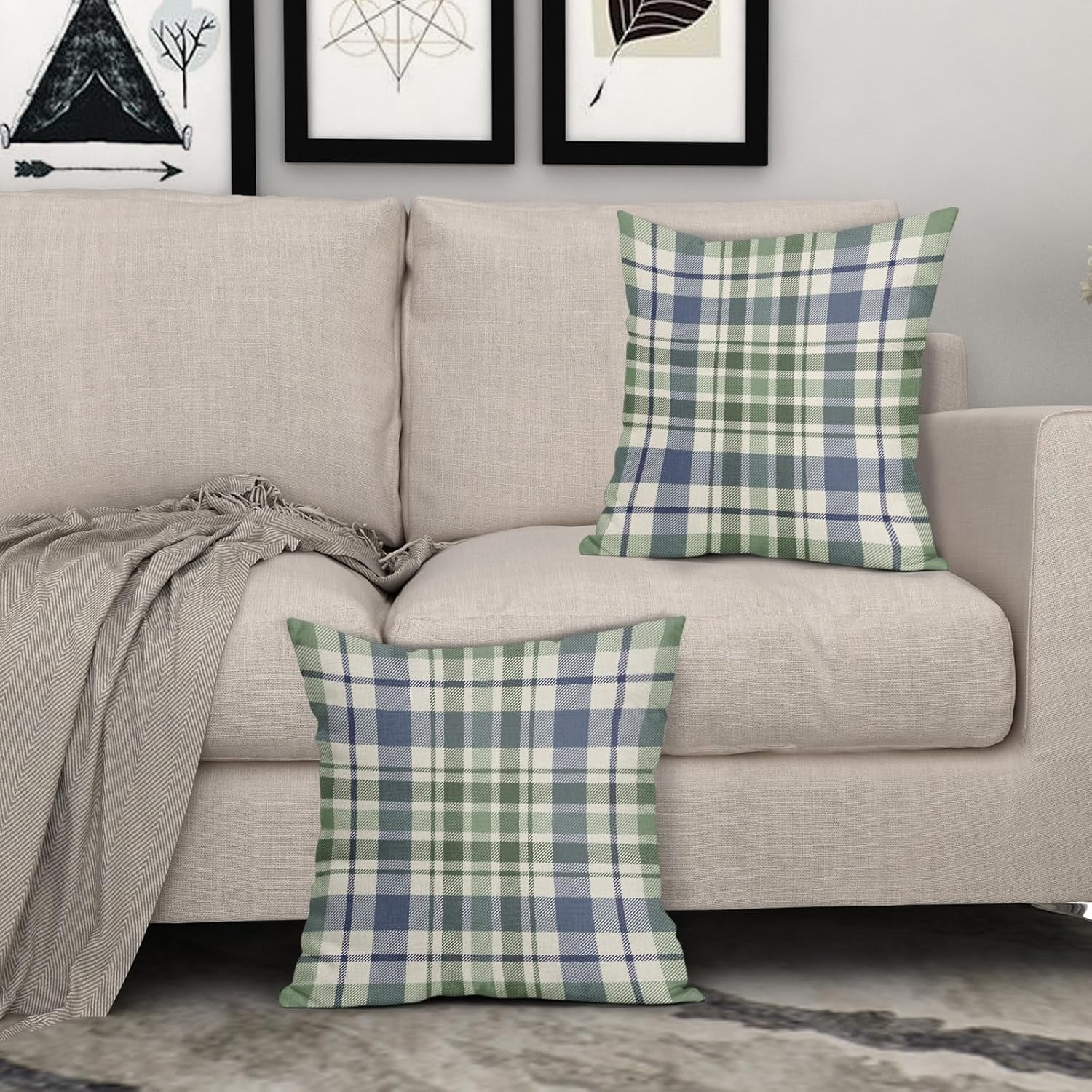 2 Pack Fall Plaid Pillow Covers, Buffalo Tartan Decorative Cushion Cases for Couch, Sofa and Bed, 20 × 20, Brown Green — image 6