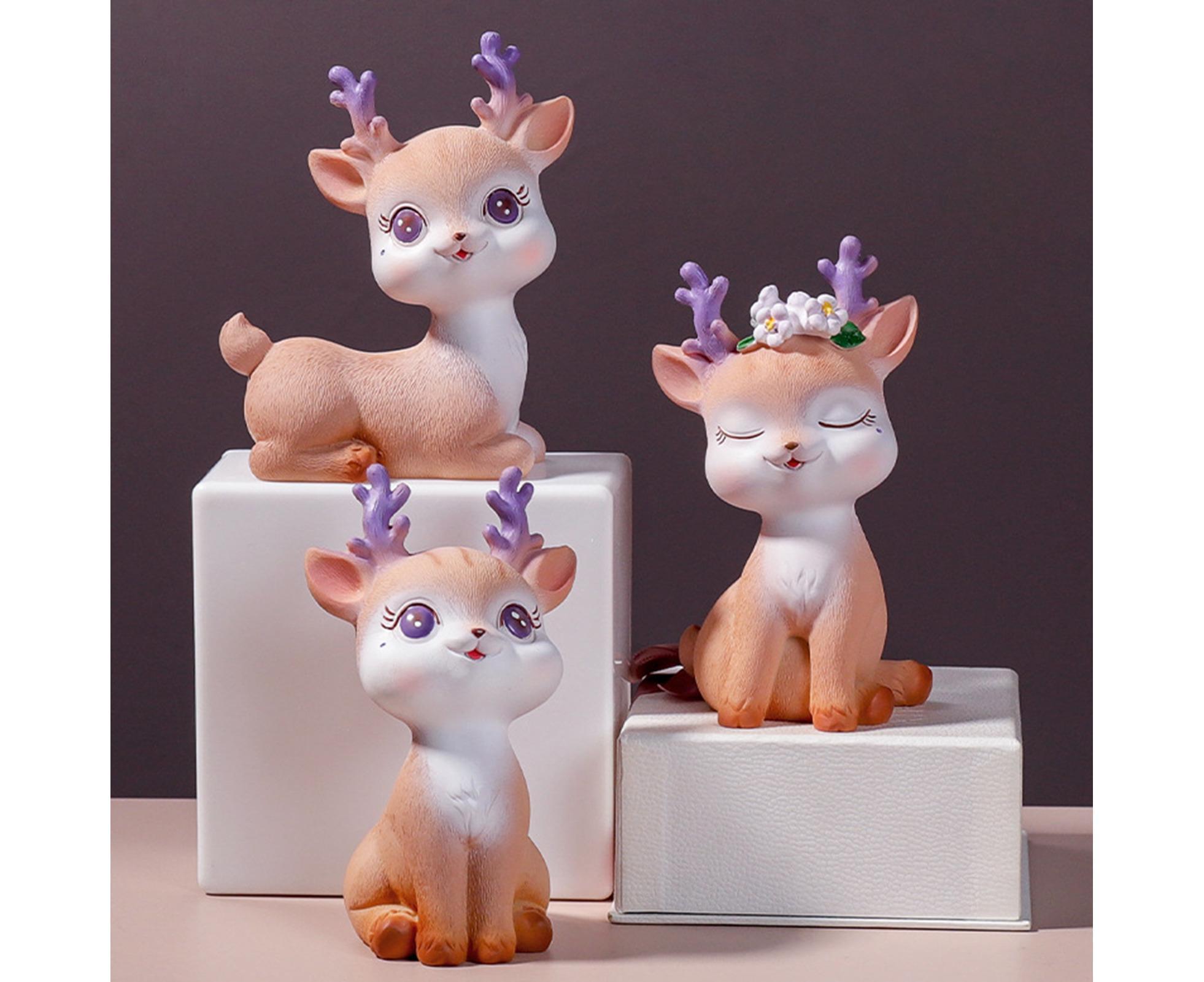 Cartoon Small Deer Resin Reindeer Craft Miniature Desktop Ornaments Car Decor- B — image 4