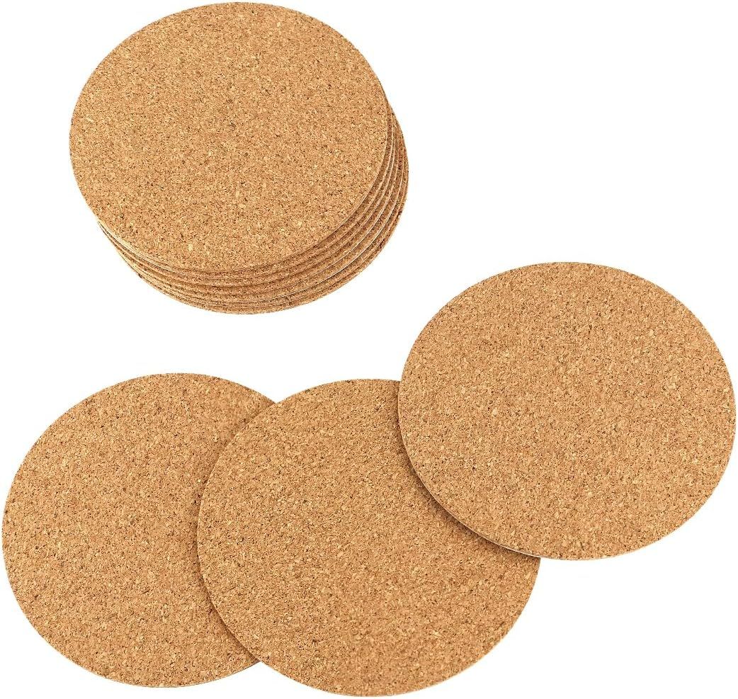 10 Pack Round Self Adhesive Cork Coasters, Natural Cork Pads for Drinks, Furniture Protection, DIY Crafts and Home Decor, 10.2 cm