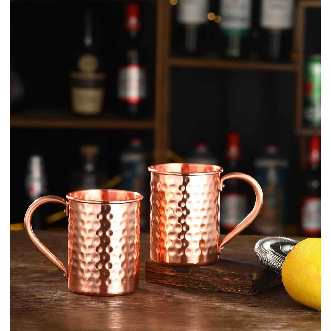 Moscow Mule Pure Copper Mugs, Handmade Hammered Finish with Riveted Handle, Four Pack — image 5
