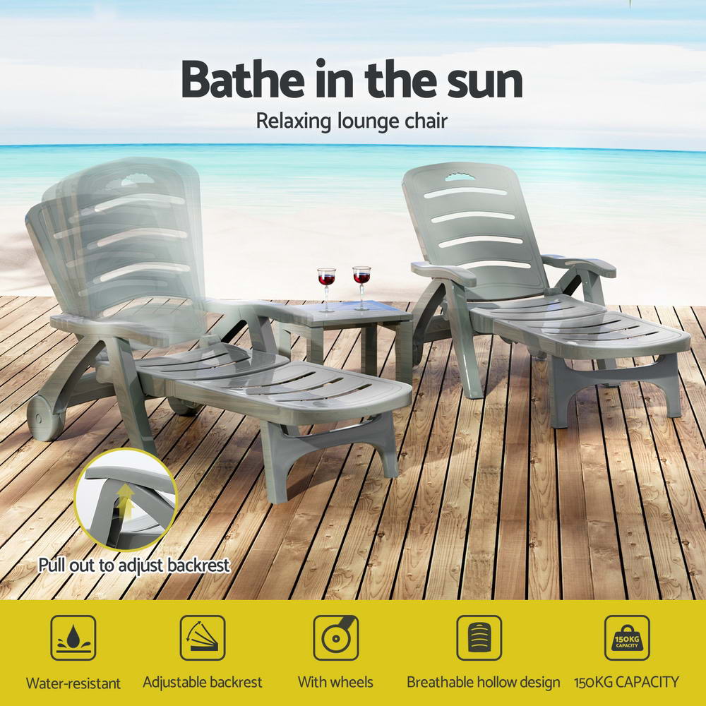 Gardeon Sun Lounger Folding Lounge Chair Wheels Patio Outdoor Furniture Grey — image 4