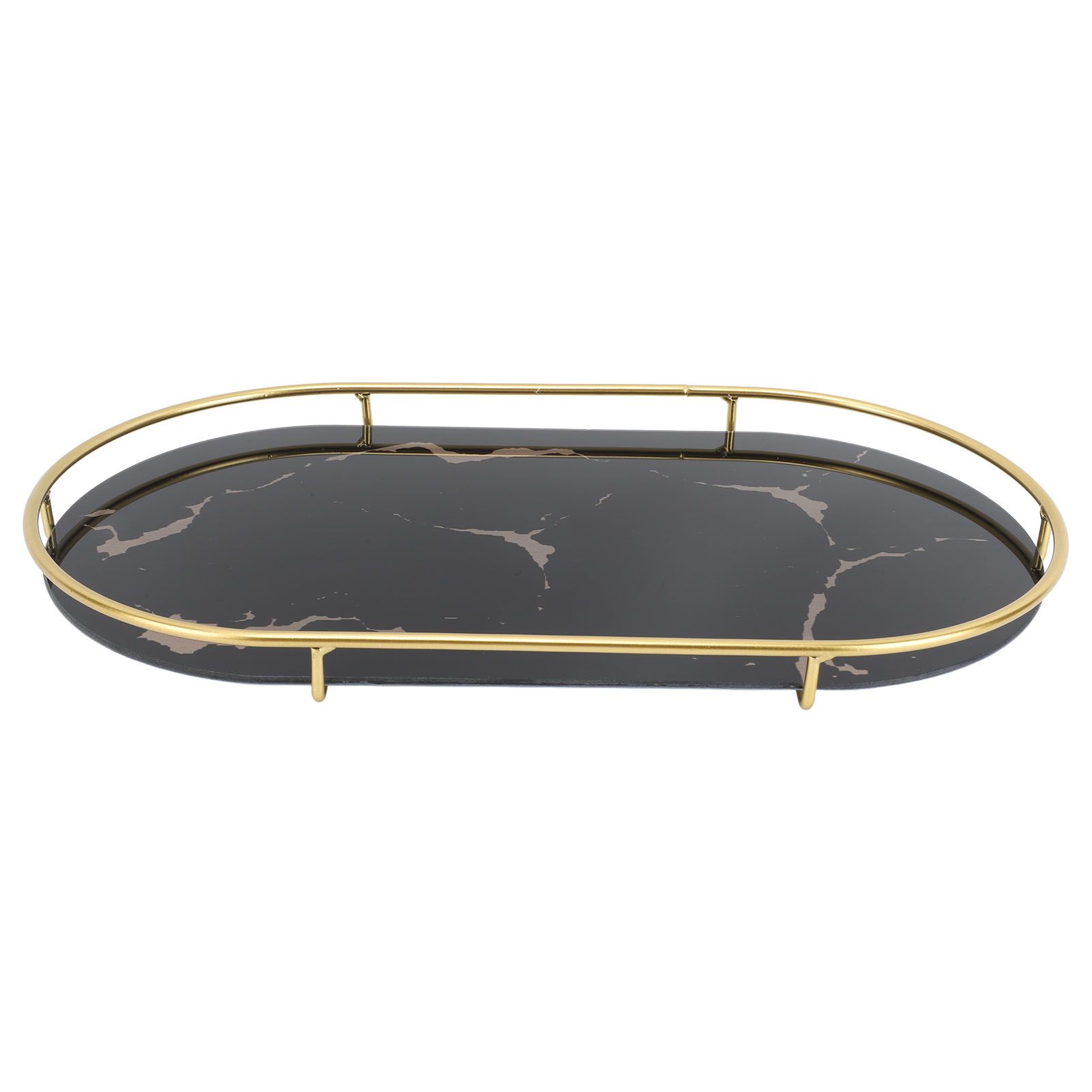 Bathroom Storage Tray Light Luxury Decorative Golden Texture Oval Bathroom Organiser Tray for Soap Towel Paper Napkins Jewellery Makeup Black Base โ image 2