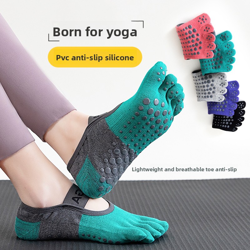 3-PCS Rose red Anti-Slip Yoga Socks 5 Toe Low Cut Grips Cotton Pilates Socks Breathable for Women Fitness Dance Barre and Home Workout โ image 3