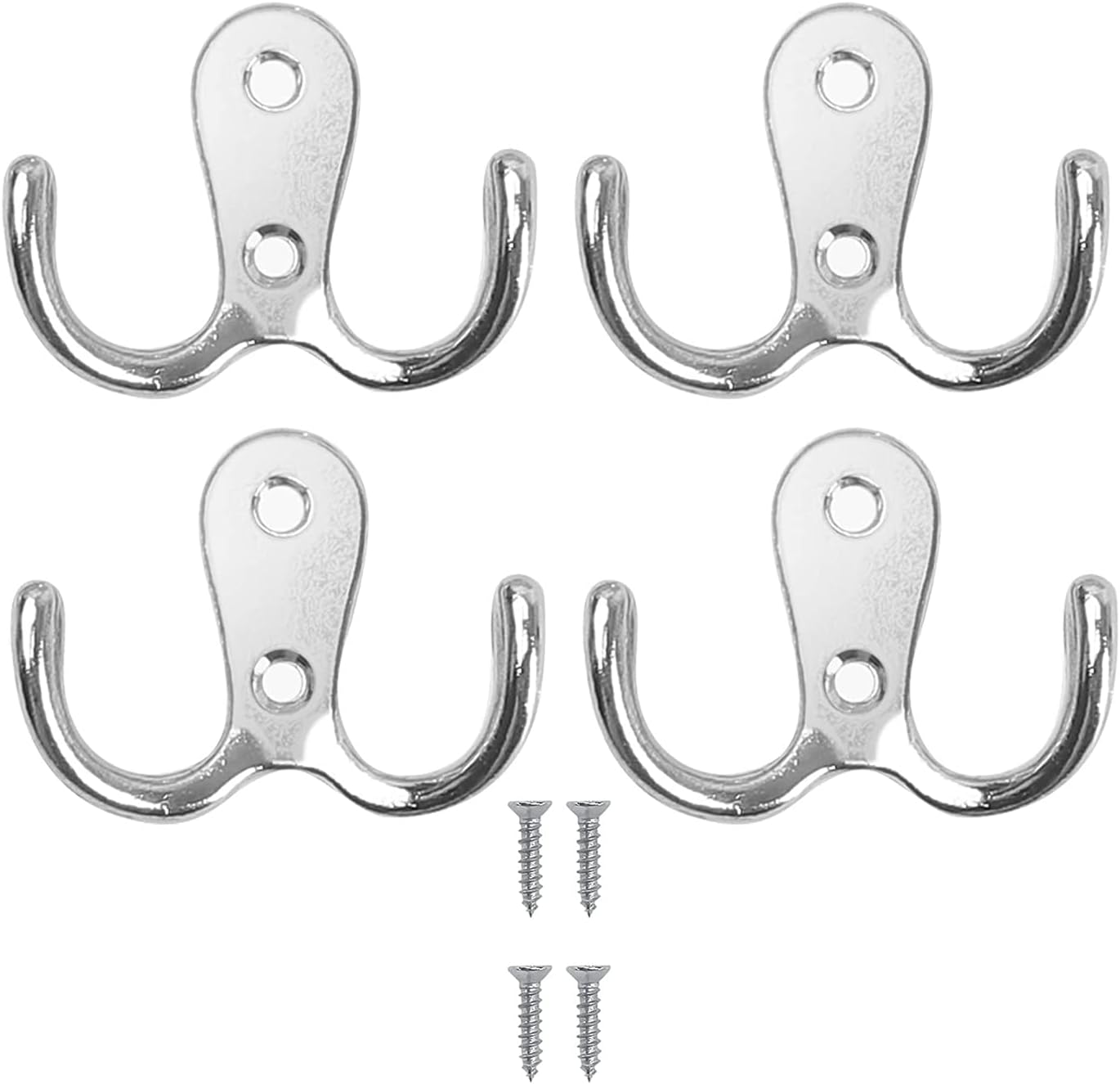4 pieces of coat hooks with double pins, metal coat hangers, double coat hooks, suitable for bathroom, bedroom, door, wall, clothes, can hang jackets, scarves