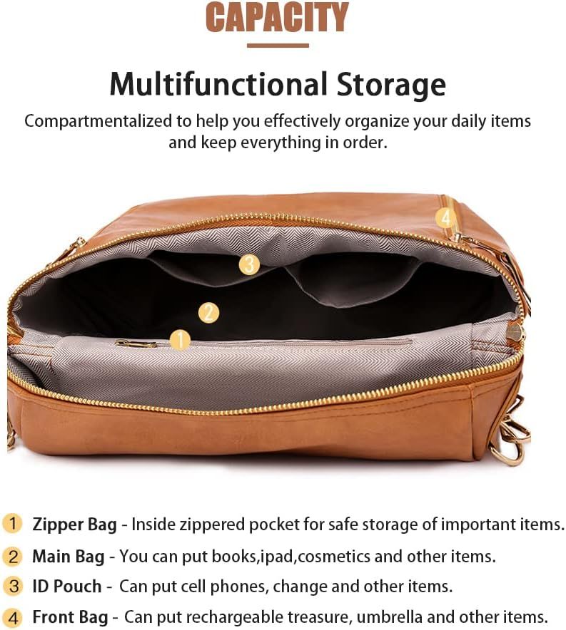 Backpack Purse for Women, Shoulder Handbag Sets with Zipper Strap Satchel for Daily Travel(Brown) Fashionable and backpack — image 3
