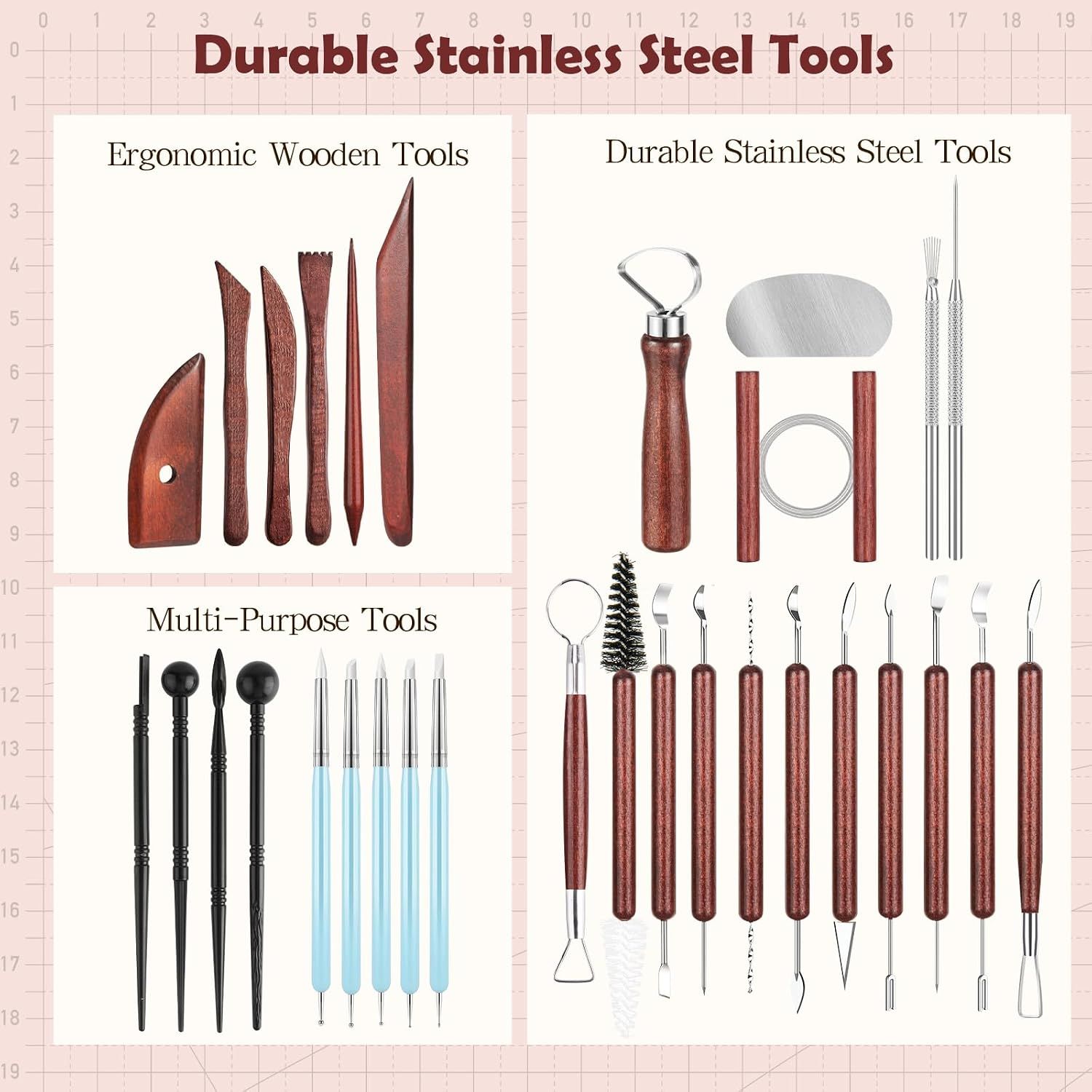 36PCS Pottery Tools and Supplies, Ceramic Polymer Tools Kit, Clay Tools Sculpting Set for Pottery Kiln, Pottery Wheel, Carving, Shaping, Dotting, Molding — image 3