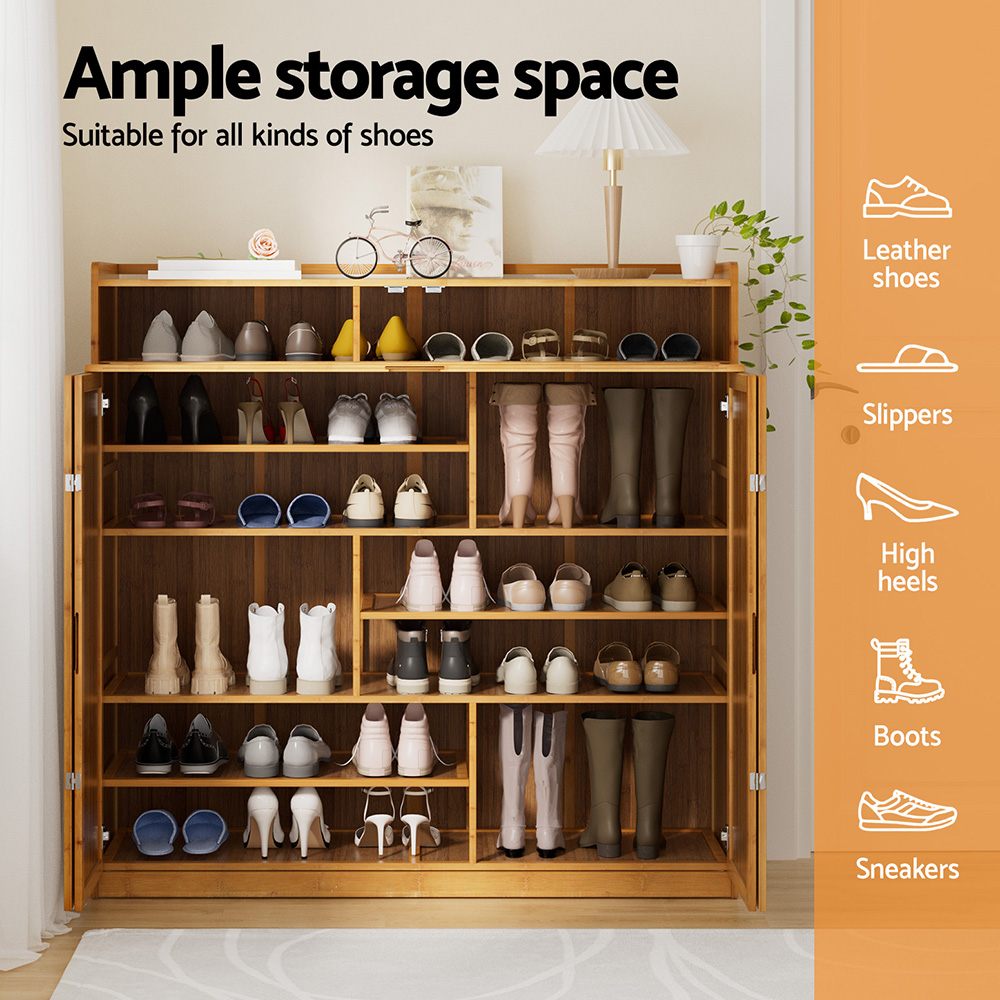 Artiss Shoe Rack Cabinet 30 Pairs Storage Cupboard Bamboo — image 5