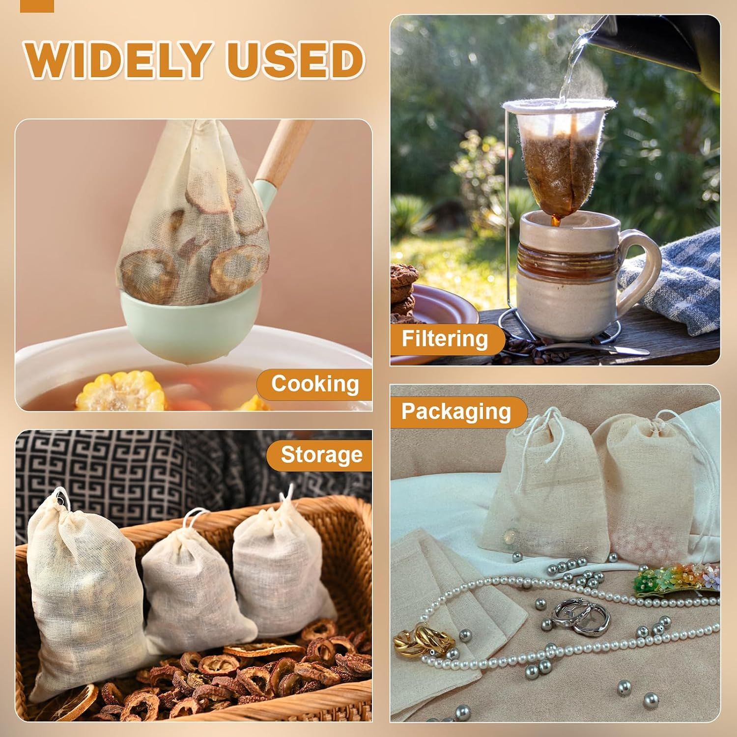 40 Pcs Muslin Bags with Drawstring, Reusable Tea Bags, Spice Bags for Cooking Soup/Herb/Loose Leaf Tea, Natural Cotton Small Cheese Cloth Bag for — image 5