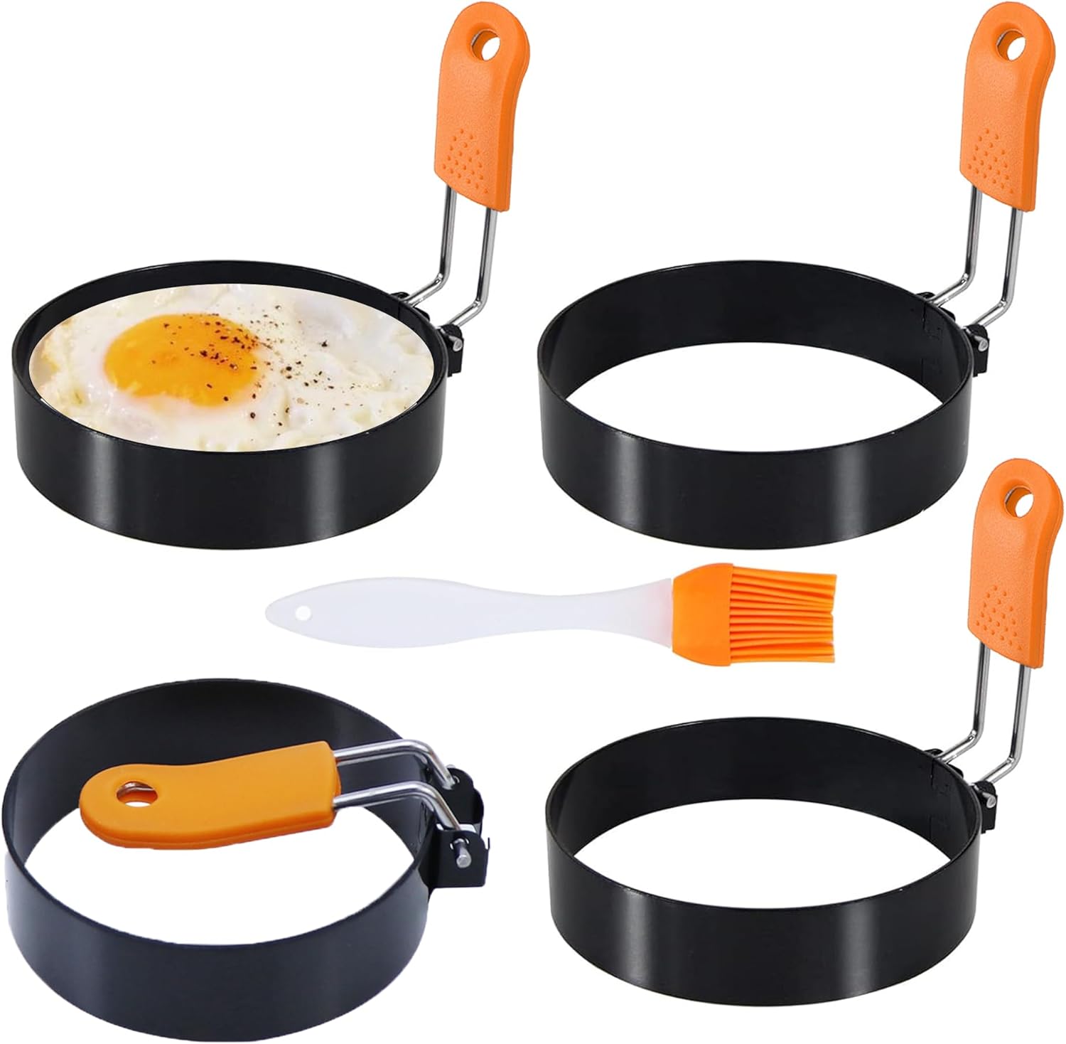 3.5" Egg Rings Set of 4 with Silicone Handle, Large Ring for Frying Eggs, Round Mold for English Muffins - Griddle Cooking Shaper for Indoor Camping Breakfast