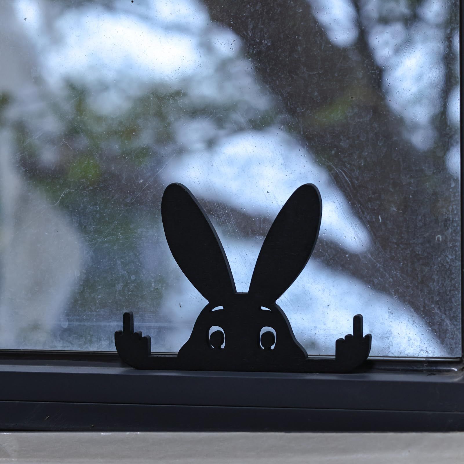 Funny Middle Finger Rabbit, Adorable Black Rabbit Statue with Raised Middle Finger, Black Rabbit Decor, (Rabbit -5.9 in) โ image 2