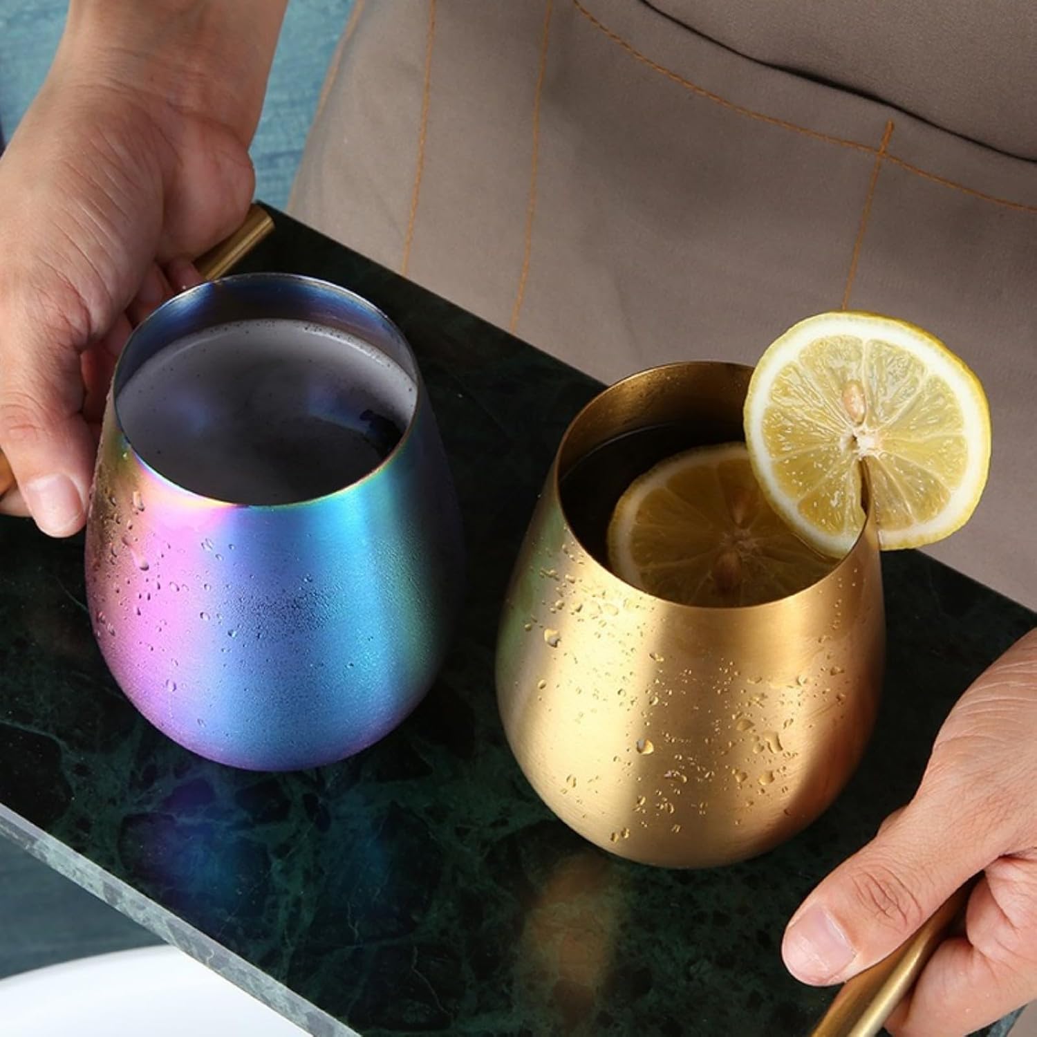 Stemless 17 OZ Tumbler Wine Glasses Set of 4, 304 Stainless Steel Cups for Home Restaurants Bars Outdoor, Gift Essentials and Dishwasher safe(Gold) โ image 5