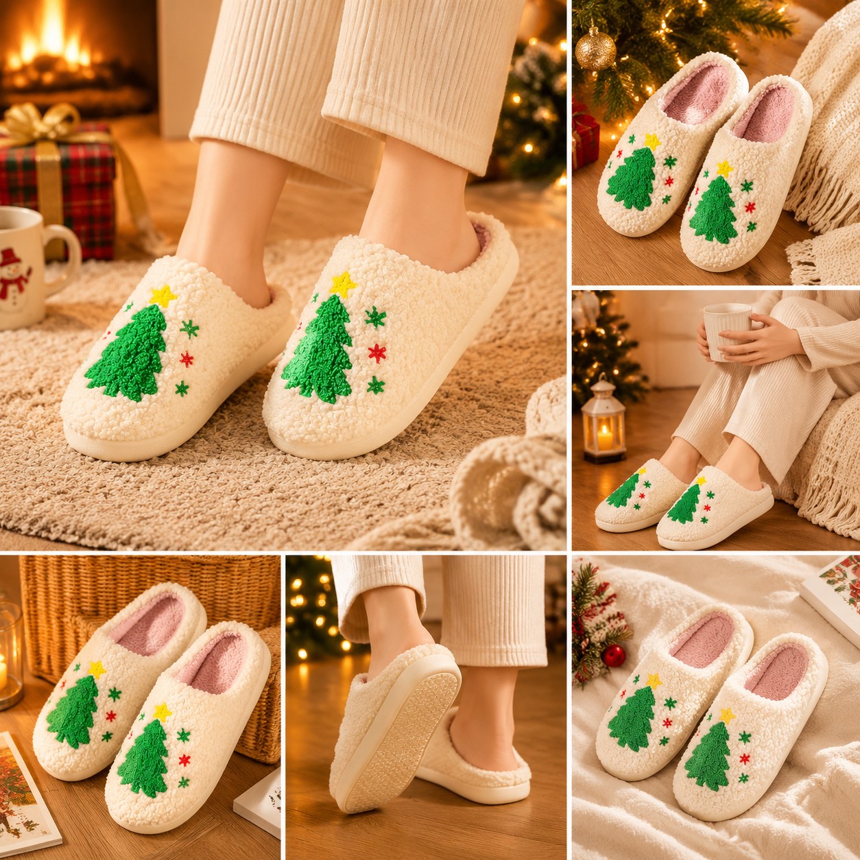 Christmas Home Comfort Set with Flannel Throw Blanket 130x150cm, Plush Indoor Slippers AU 6-7 and Santa Curtain Tiebacks, Cozy Holiday Gift Bundle โ image 3