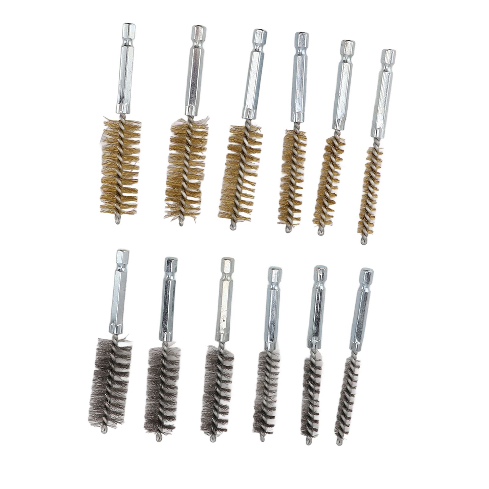 12PCS Bore Brush Copper and Iron 304 Stainless Steel Bristles Wire Brush for Power Drill with Hex Shank Handle — image 3