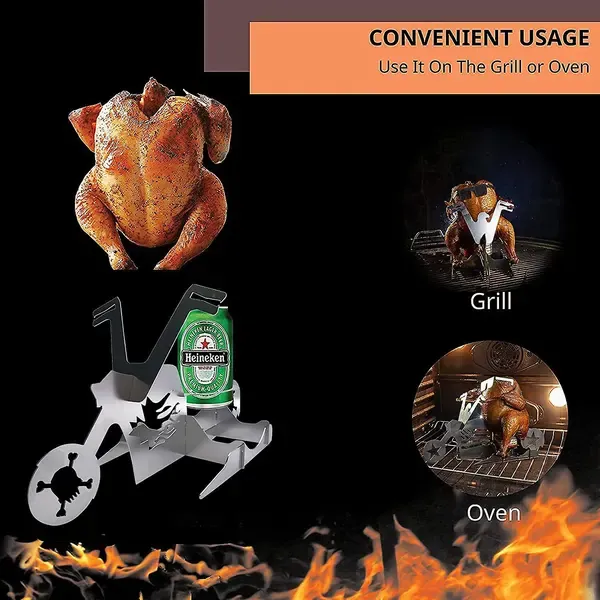 Stainless Steel Beer Can Chicken Holder, Portable Roaster Rack for Grills, Smokers, Ovens and Outdoor BBQ, Silver, 33 cm — image 3