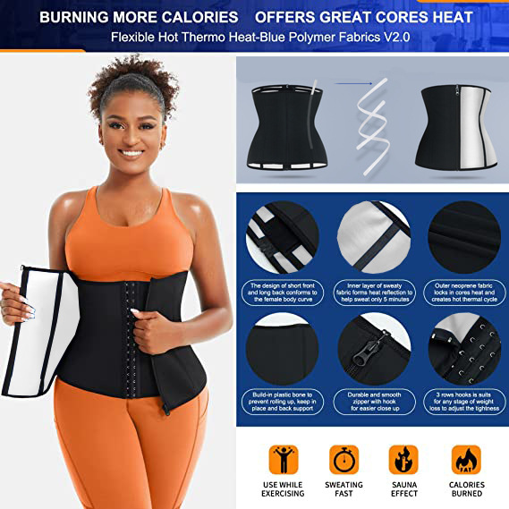 Silver Ion Sauna Waist Trainer for Women(Size M) - 2-in-1 Zipper and Hook/Eye Sweat-Wicking Sports Girdle, Postpartum Fitness Shapewear — image 3