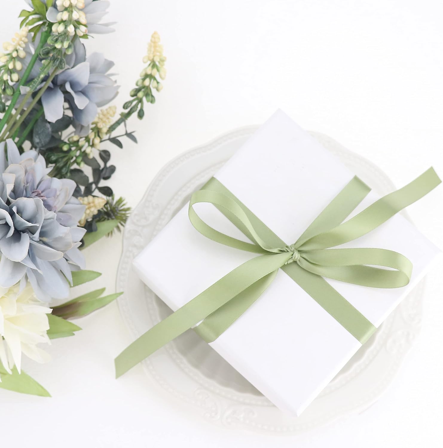 Sage Ribbon 1/2 Inch Sage Green Satin Ribbon Green Silk Ribbon for Wedding Decor Thin Sage Green Ribbon for Gift Wrapping Hair Ribbon for Craft โ image 4