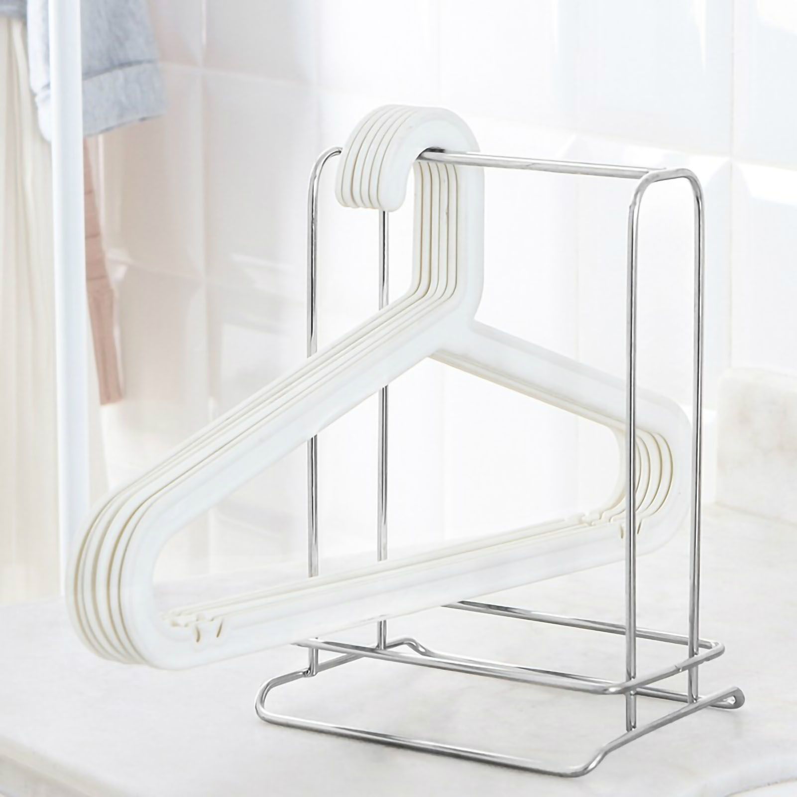 Clothes Hanger Holder Stainless Steel Hanger Storage Rack Sturdy Hanger Stacker for Bedroom Balcony Stainless Steel Color — image 2
