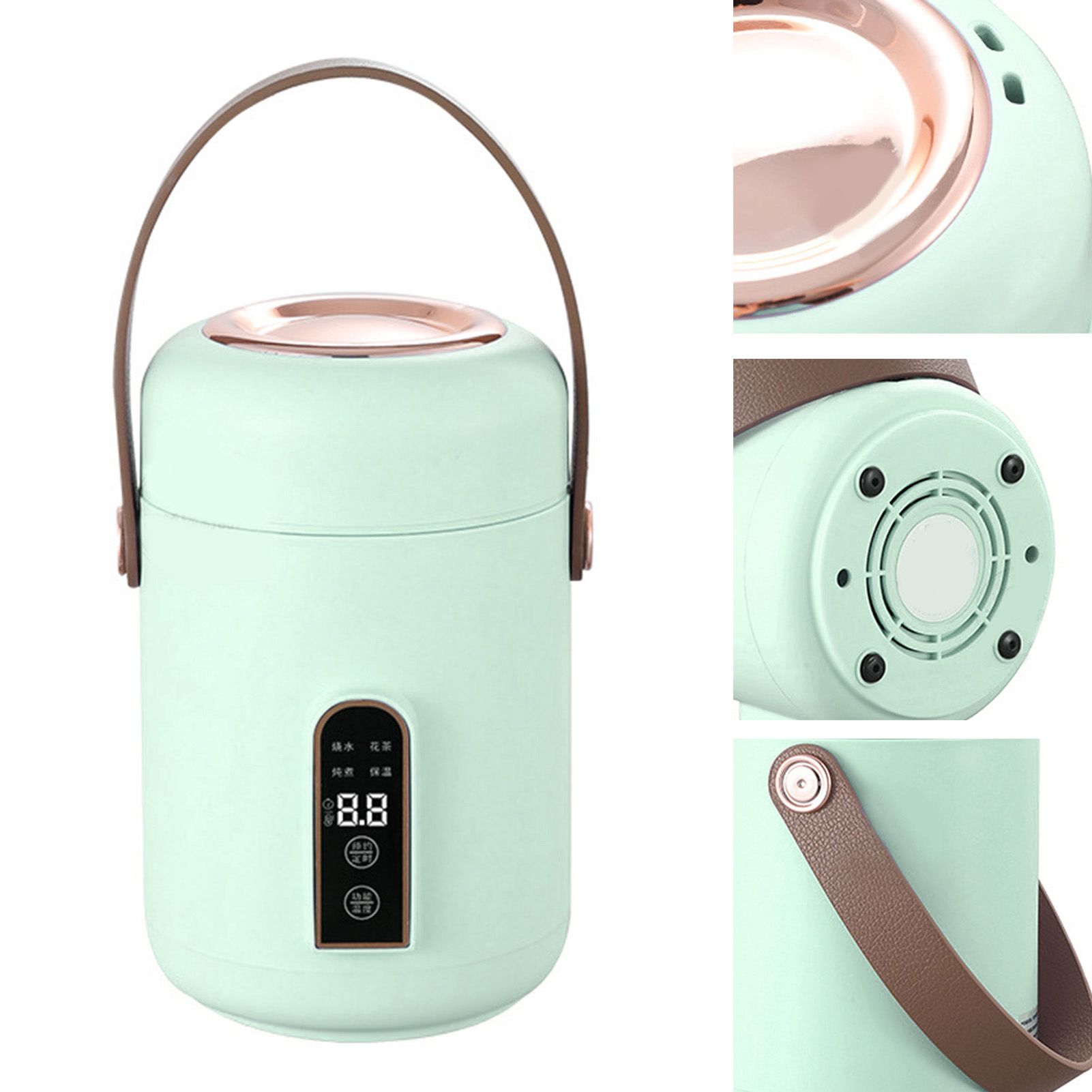 Mini Rice Cooker Efficient Heating Insulated Portable Multifunction Soup Porridge Stewpot for Home Office Dorm Green — image 4