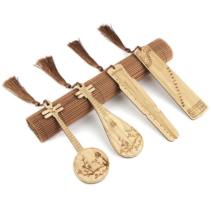 Chinese Style Bass Book Folder Book Clip Bamboo Bookmark Guitar Bookmark Lable - Guzheng — image 3