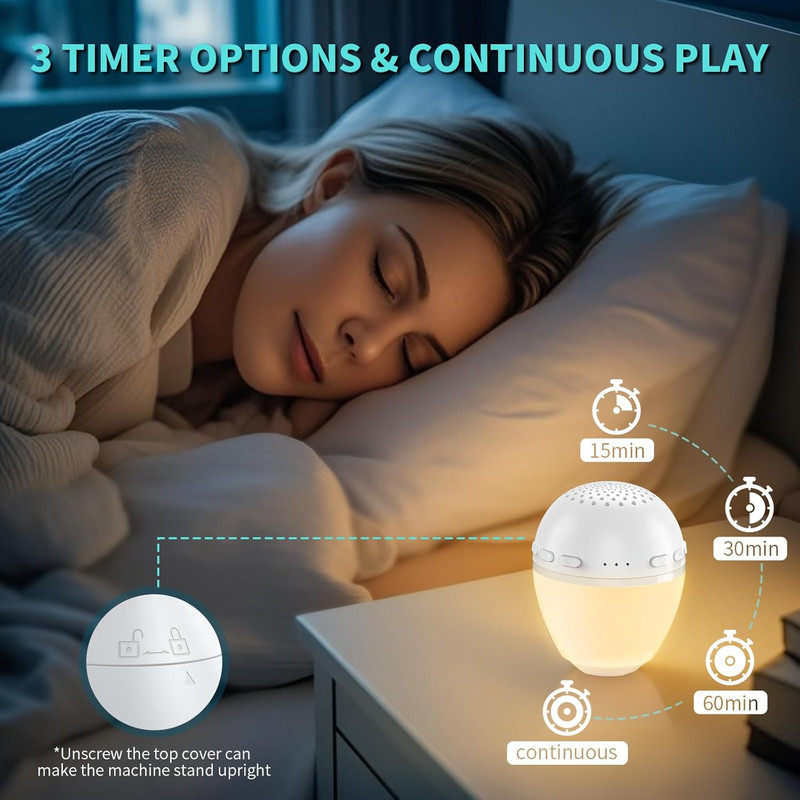 3 in 1 Smart Sound Machine, White Noise Machine with Noise Detection, Night Light, Bluetooth Speaker, Rechargeable Battery, 26 Soothing Sounds and Portable — image 2